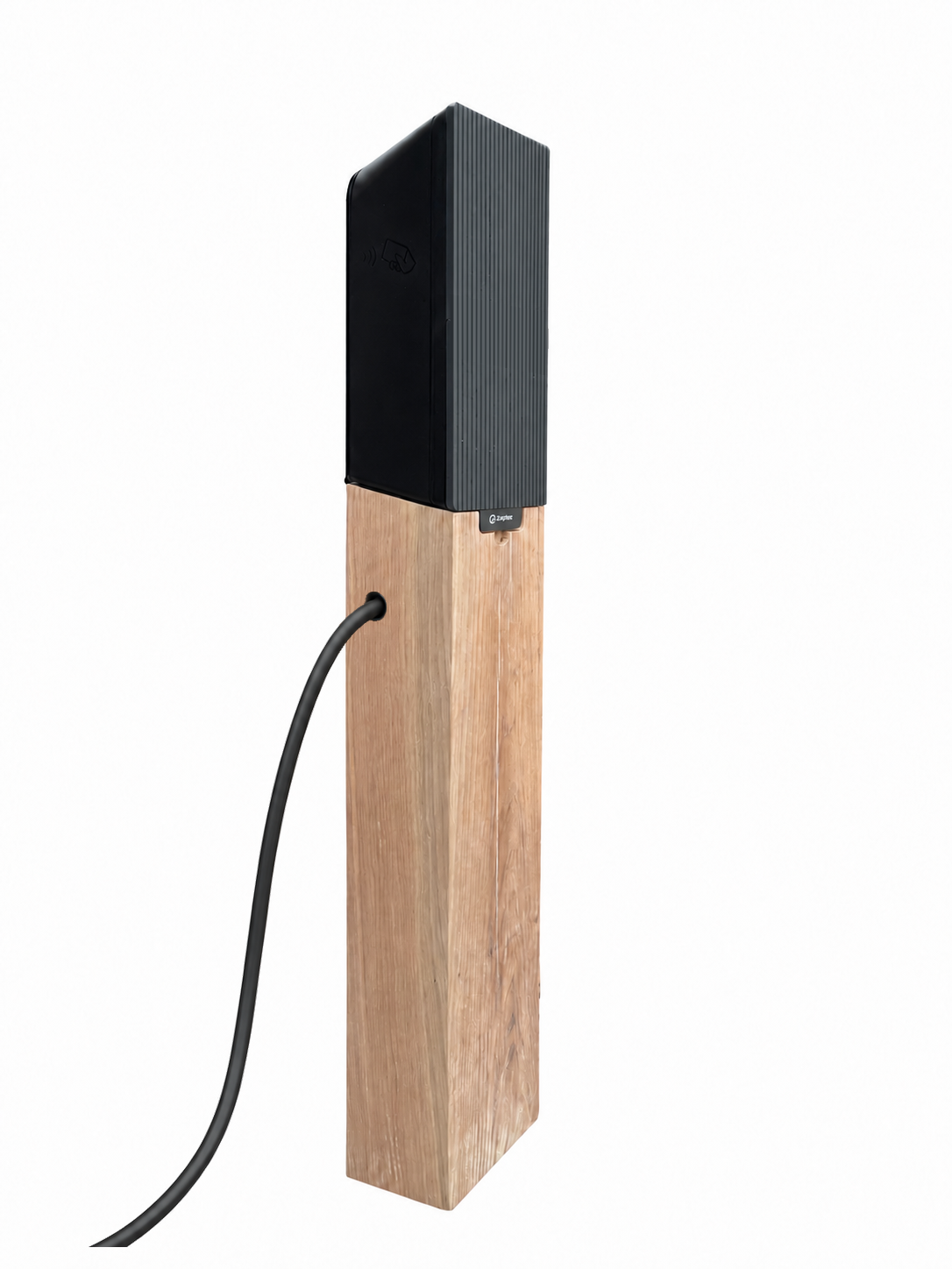 Houten laadpaal met vaste kabel en doorlopend antracietgrijs front