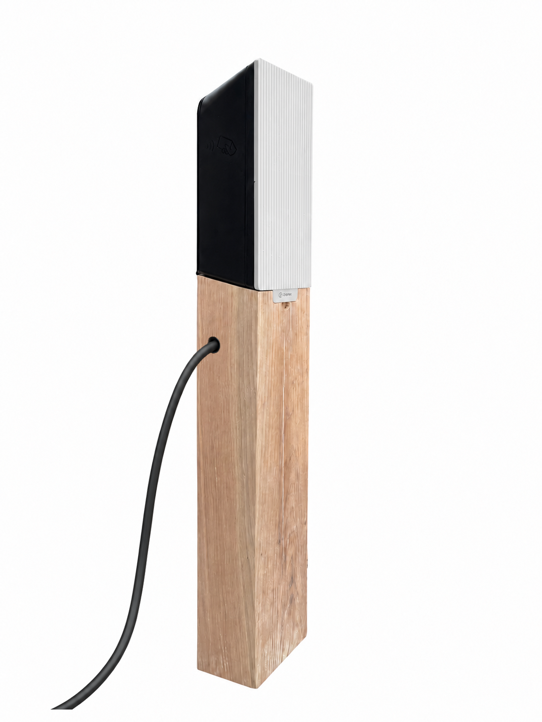 Houten laadpaal met vaste kabel en doorlopend winterwit front